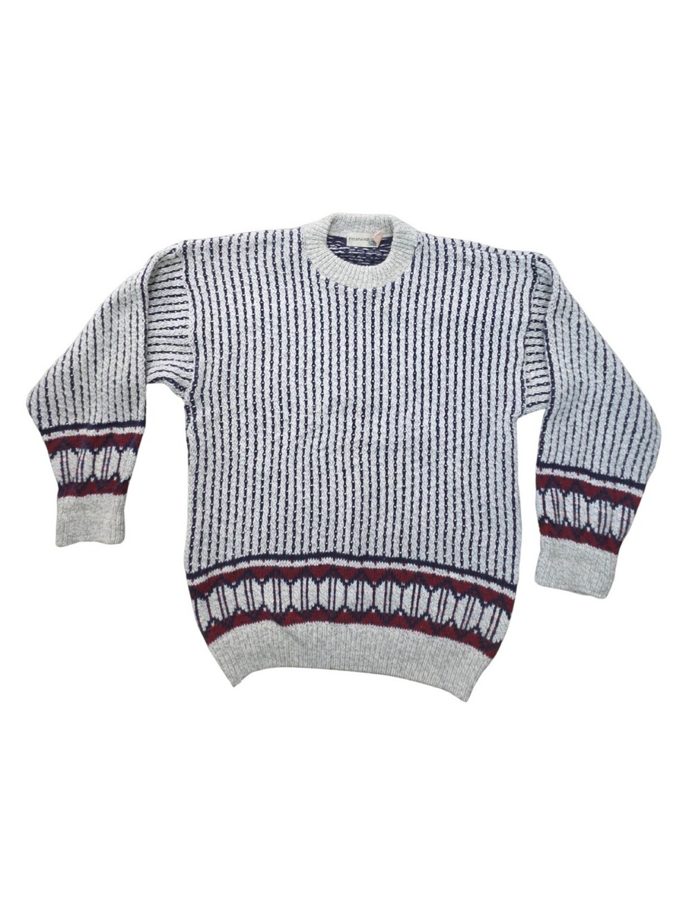 Vtg 100% Cotton Knit Sweater Mens L Crewneck Fisherman Nautical Blue Cream Prep